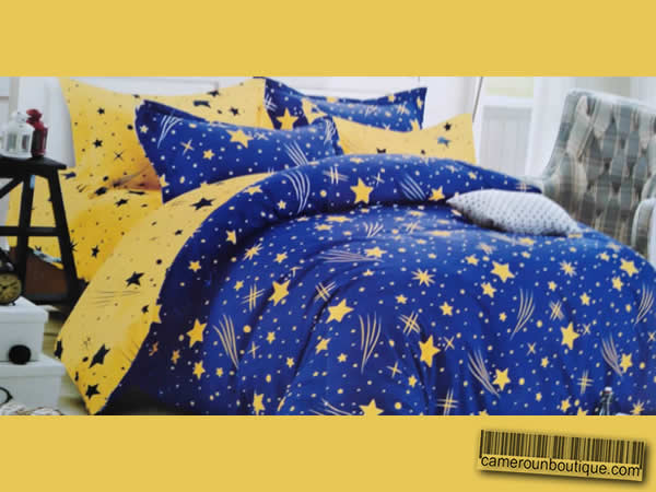 Draps 3 Places 2 Taies Housse 100% Coton Bleu Etoiles Jaunes Draps 3 Places 2 Taies Housse 100% Coton Bleu Etoiles Jaunes