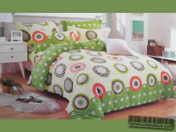 Ensemble 2 Draps 2 Taies Coton Vert Citron Motifs 10.000FCFA