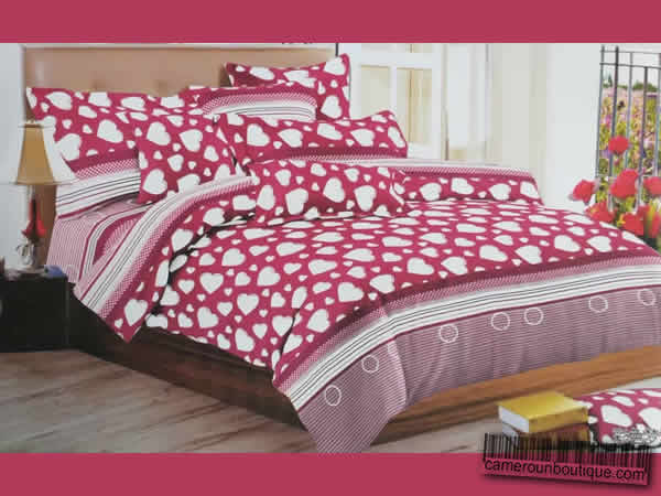 Ensemble Draps 2 Taies 1 Housse 100% Coton Bordeau Motif Coeur Ensemble Draps 2 Taies 1 Housse 100% Coton Bordeau Motif Coeur