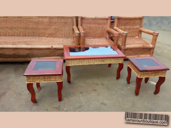 Salon en Rotin et Bambou Chine de 5 Places avec Table