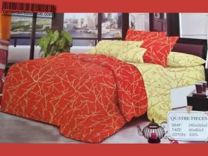 2 Draps 2 Taies 100% Coton Orange Jaune 2 Places