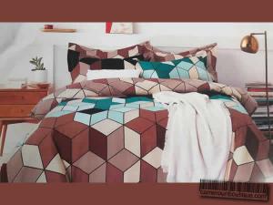 Draps 4 Places 2 Taies Housse 100% Coton Marron Motifs