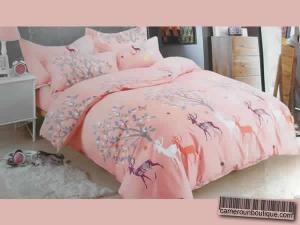 Ensemble 3 Places Draps 2 Taies Housse Coton Rose Motifs 