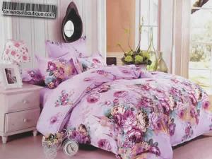 2 Draps 2 Taies Housse 100% Coton Rose Fleuri