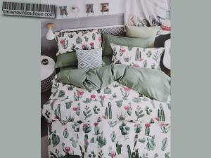 Draps 4 Places 2 Taies Housse 100% Coton Vert Olive