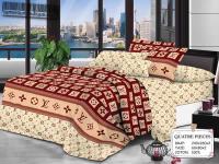 Draps 2 Taies 2 Places Coton Marron Motifs LV