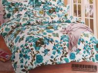 Draps 4 Places 2 Taies Housse Coton Bleu Fleuri